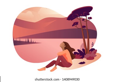 Summer vector illustration. Flat design concept for web and social media banner, background, summer card template, travel and holiday ads, advertising material.