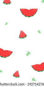 Summer vector illustration in flat style with design watermelon berry icon. Aesthetic and natural fruit background. Banner template for mobile phone screen saver theme, lock screen and wallpaper. 