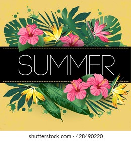 Summer. Vector illustration of flowers, leaves.