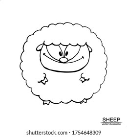 Summer vector illustration with hand drawn funny sheep.  Elements isolated on white background.