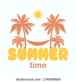 Summer vector illustration with hand lettering. Template badge, sticker, banner, greeting card or label.