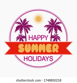 Summer vector illustration with hand lettering on a white background. Template badge, sticker, banner, greeting card or label.