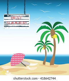 summer vector illustration image sea beach post card vacation holiday sun tropical sky nature sand ocean blue landscape island water