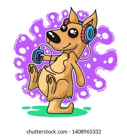 Summer vector illustration with kangaroo. Doodle sticker.