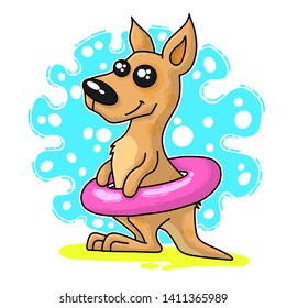 Summer vector illustration with kangaroo. Doodle sticker.