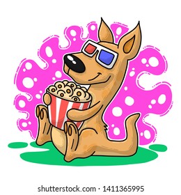Summer vector illustration with kangaroo. Doodle sticker.