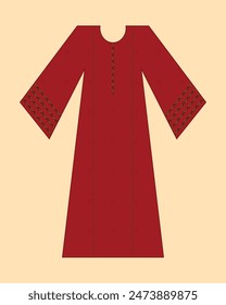 Sommer-Vektorillustration von Long Ethno-Frock-Maxi-Abschlussball-Kleid-Details für verschiedene Anlässe und Veranstaltungen, Lady Fashion-Party-Frock-Silhouette von lässigem Sommer-Rasen-Kleid, buntes bedrucktes Textiltuch