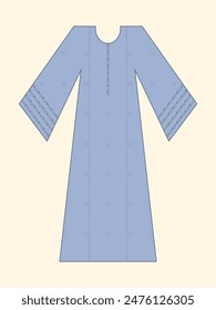 Sommer-Vektorillustration von Long Ethno-Frock-Maxi-Abschlussball-Kleid-Details für verschiedene Anlässe und Veranstaltungen, Lady Fashion-Party-Frock-Silhouette von lässigem Sommer-Rasen-Kleid, buntes bedrucktes Textiltuch