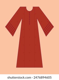 Sommer-Vektorillustration von Long Ethno-Frock-Maxi-Abschlussball-Kleid-Details für verschiedene Anlässe und Veranstaltungen, Lady Fashion-Party-Frock-Silhouette von lässigem Sommer-Rasen-Kleid, buntes bedrucktes Textiltuch