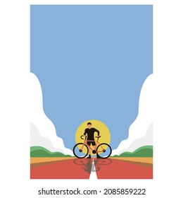 summer vector illustration. a man on a bicycle on the background of the summer horizon