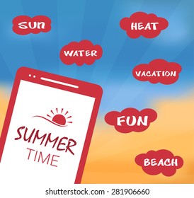 Summer vector illustration with mobile gps navigation and flip-flops