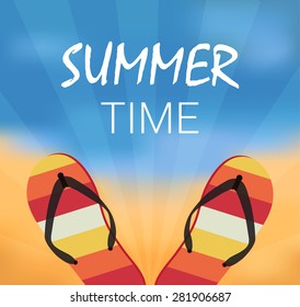 Summer vector illustration with mobile gps navigation and flip-flops