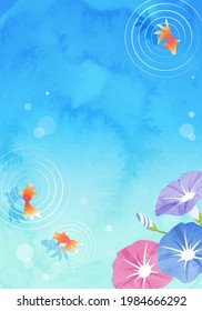 Summer vector illustration of morning glory and goldfish (watercolor)