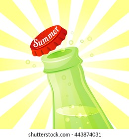 Summer! Vector illustration of an open glass bottle with a cold soda