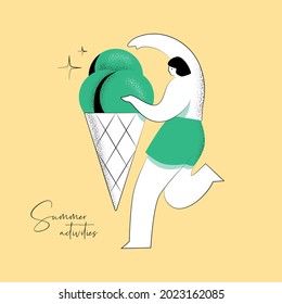 Summer vector illustration of person activity for poster design, web design, brand identity