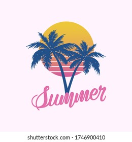 Sommer Vektorgrafik im Retrostil mit Handschrift. Vorlagenzeichen, Aufkleber, Plakat, Postkarte oder Etikett.