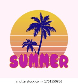 Sommervektorgrafik im Retro-Stil mit handgeschriebener Schrift. Vorlagenzeichen, Aufkleber, Plakat, Postkarte oder Etikett.