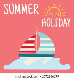 summer vector illustration with sailboat