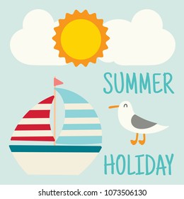 summer vector illustration with sailboat