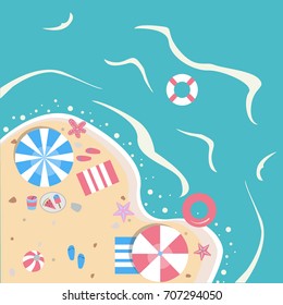 Summer Vector Illustration. Seashore from top view. Background template. Modern Color Design