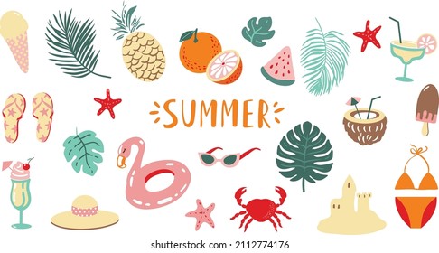 Summer vector illustration set. Flat vacation clipart