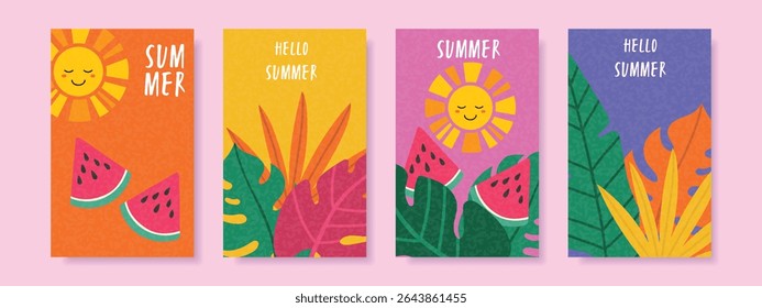 Summer Vetor Illustration: Conjunto de quatro fundos tropicais.
