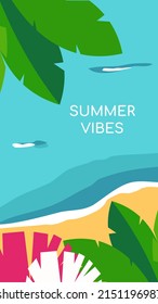 Summer vector illustration for social media stories design templates background with copy space for text. Summer landscapes background for banner, greeting card, poster, and advertising.