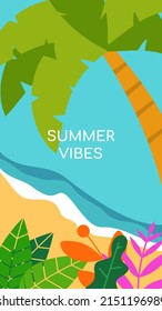 Summer vector illustration for social media stories design templates background with copy space for text. Summer landscapes background for banner, greeting card, poster, and advertising.