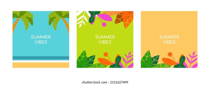 Summer vector illustration for social media feed design templates background with copy space for text. Summer landscapes background for banner, greeting card, poster, and advertising.