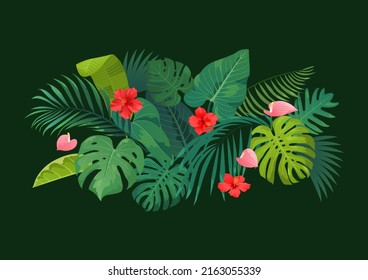 Summer vector illustration of tropical plants.