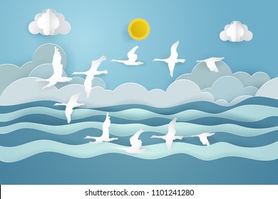 Summer vector illustration using paper cut design style