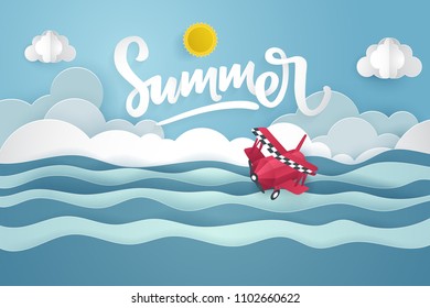 summer vector illustration using paper cut design style