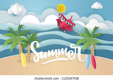 summer vector illustration using paper cut design style

