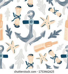Summer vector illustrations. Seamless pattern background. hand draw cartoon Scandinavian nordic design style for fashion or interior or cover or textile.