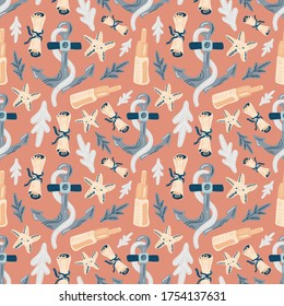 Summer vector illustrations. Seamless pattern background. hand draw cartoon Scandinavian nordic design style for fashion or interior or cover or textile.