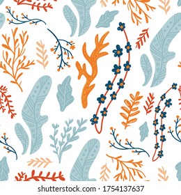 Summer vector illustrations. Seamless pattern background. hand draw cartoon Scandinavian nordic design style for fashion or interior or cover or textile.