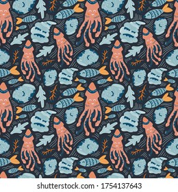 Summer vector illustrations. Seamless pattern background. hand draw cartoon Scandinavian nordic design style for fashion or interior or cover or textile.