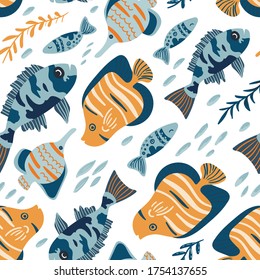 Summer vector illustrations. Seamless pattern background. hand draw cartoon Scandinavian nordic design style for fashion or interior or cover or textile.