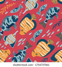 Summer vector illustrations. Seamless pattern background. hand draw cartoon Scandinavian nordic design style for fashion or interior or cover or textile.