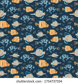 Summer vector illustrations. Seamless pattern background. hand draw cartoon Scandinavian nordic design style for fashion or interior or cover or textile.