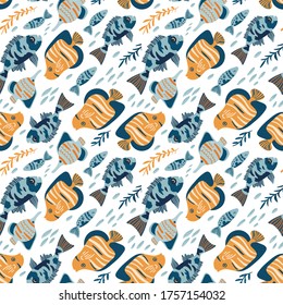 Summer vector illustrations. Seamless pattern background. hand draw cartoon Scandinavian nordic design style for fashion or interior or cover or textile.