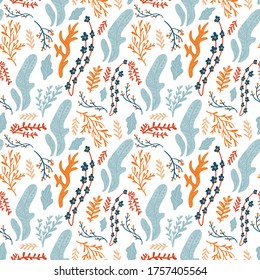 Summer vector illustrations. Seamless pattern background. hand draw cartoon Scandinavian nordic design style for fashion or interior or cover or textile.