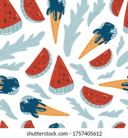 Summer vector illustrations. Seamless pattern background. hand draw cartoon Scandinavian nordic design style for fashion or interior or cover or textile.