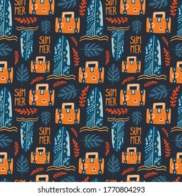 Summer vector illustrations. Seamless pattern background. hand draw cartoon Scandinavian nordic design style for fashion or interior or cover or textile.