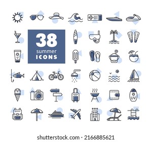 Summer vector isolated icons set. Summertime sign. Graph symbol for travel and tourism web site and apps design, logo, app, UI