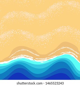 Summer vector landscape with waves and sand. Colored sea background.