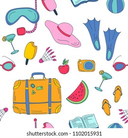 summer vector leamless pattern with travel things