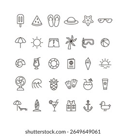 Sommer-Vektorliniensymbol-Set