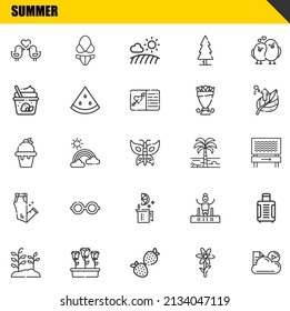 conjunto de iconos de línea vectorial de verano. Amo los pájaros, plantas y helados Iconos. Diseño delgado de línea. Elementos gráficos de contorno modernos, símbolos de trazo simple ilustración de fondo