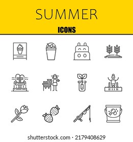 summer vector line icons set. ice cream, milkshake and boat Icons. Thin line design. Modern outline graphic elements, simple stroke symbols stock illustration